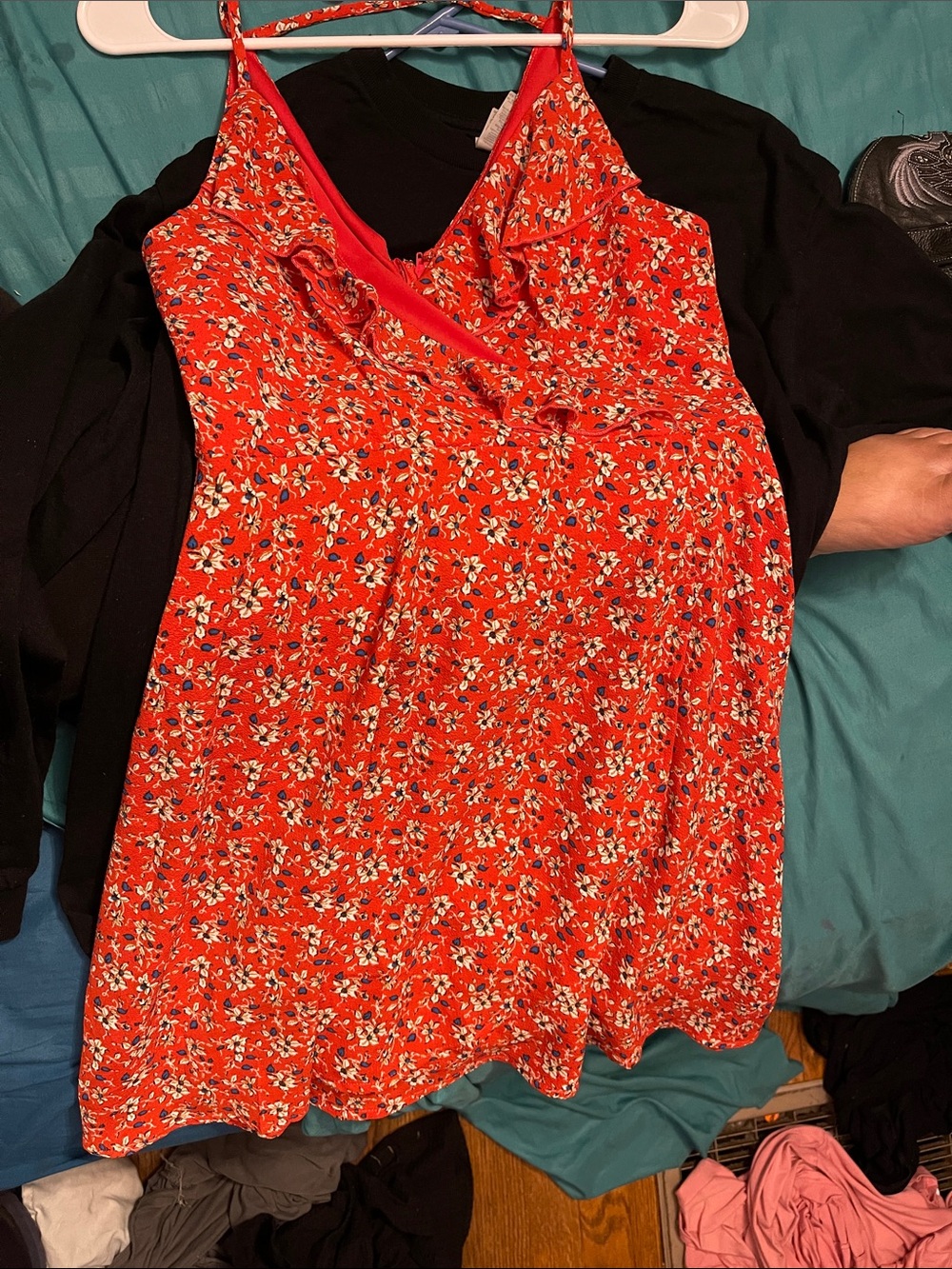 Speechless Red Floral Ruffle V-Neck Camisole Top